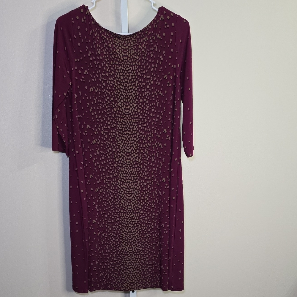 Leota Burgandy Sheath Dress 3/4 Sleeve Crew Neck Ladies Sz L